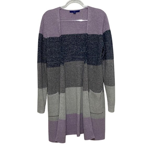 Apt 9 Open Front Cardigan Womens M Sweater Color Block Spring Light Academia - Picture 1 of 6